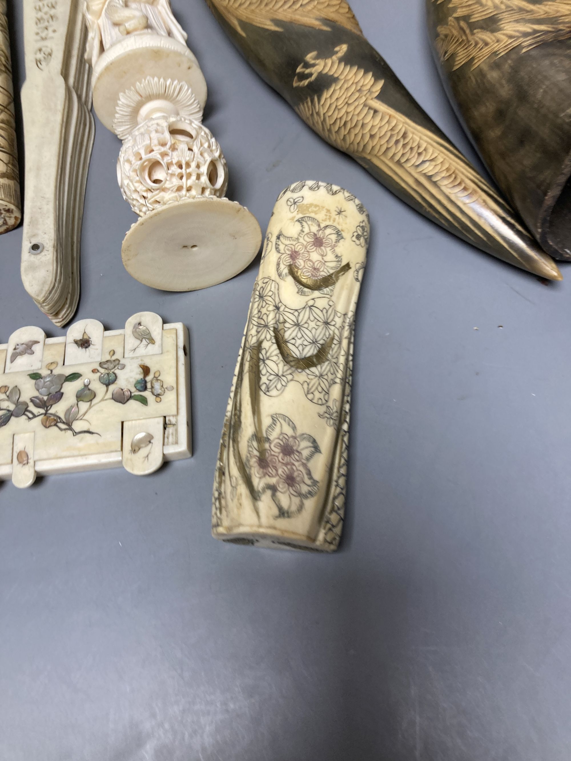 A group of mixed ivory and horn carvings
